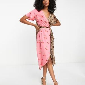 Never Fully Dressed - Leopard Print Wrap Dress with Pink Floral Accent